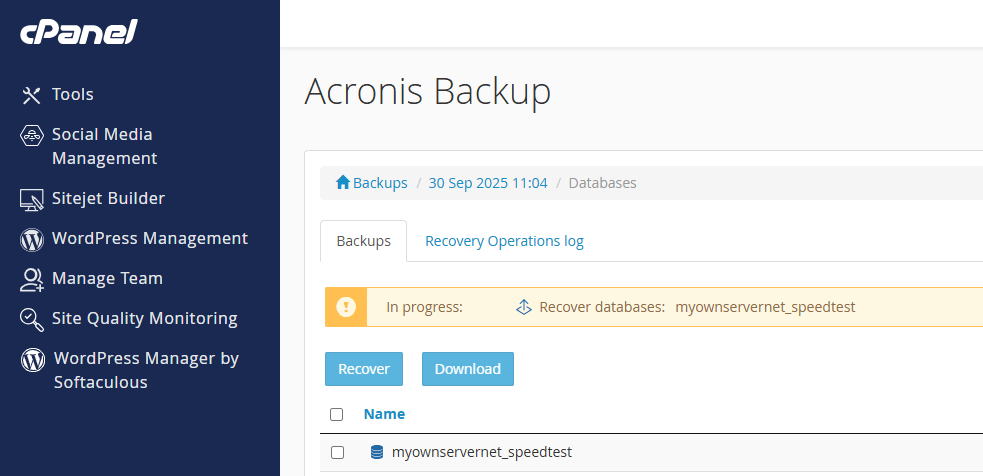 Acronis restore progress screen