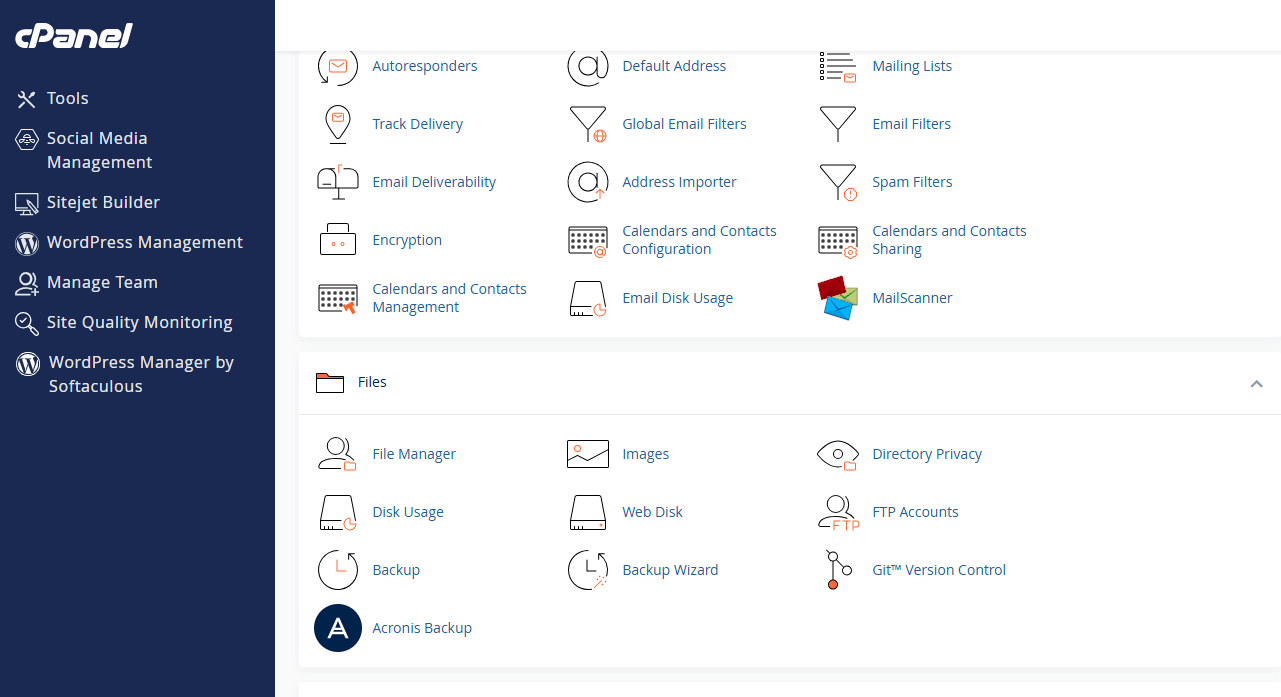 cPanel with Acronis Backup icon